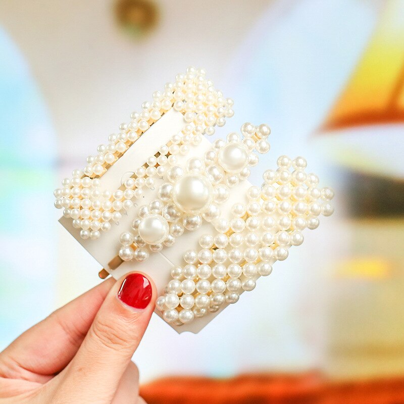 1 conjunto coréia imitado pérola grânulos de cabelo clipes para mulheres doce menina barrettes hairpins acessórios para cabelo artesanal headwear hairgrip: H025-11