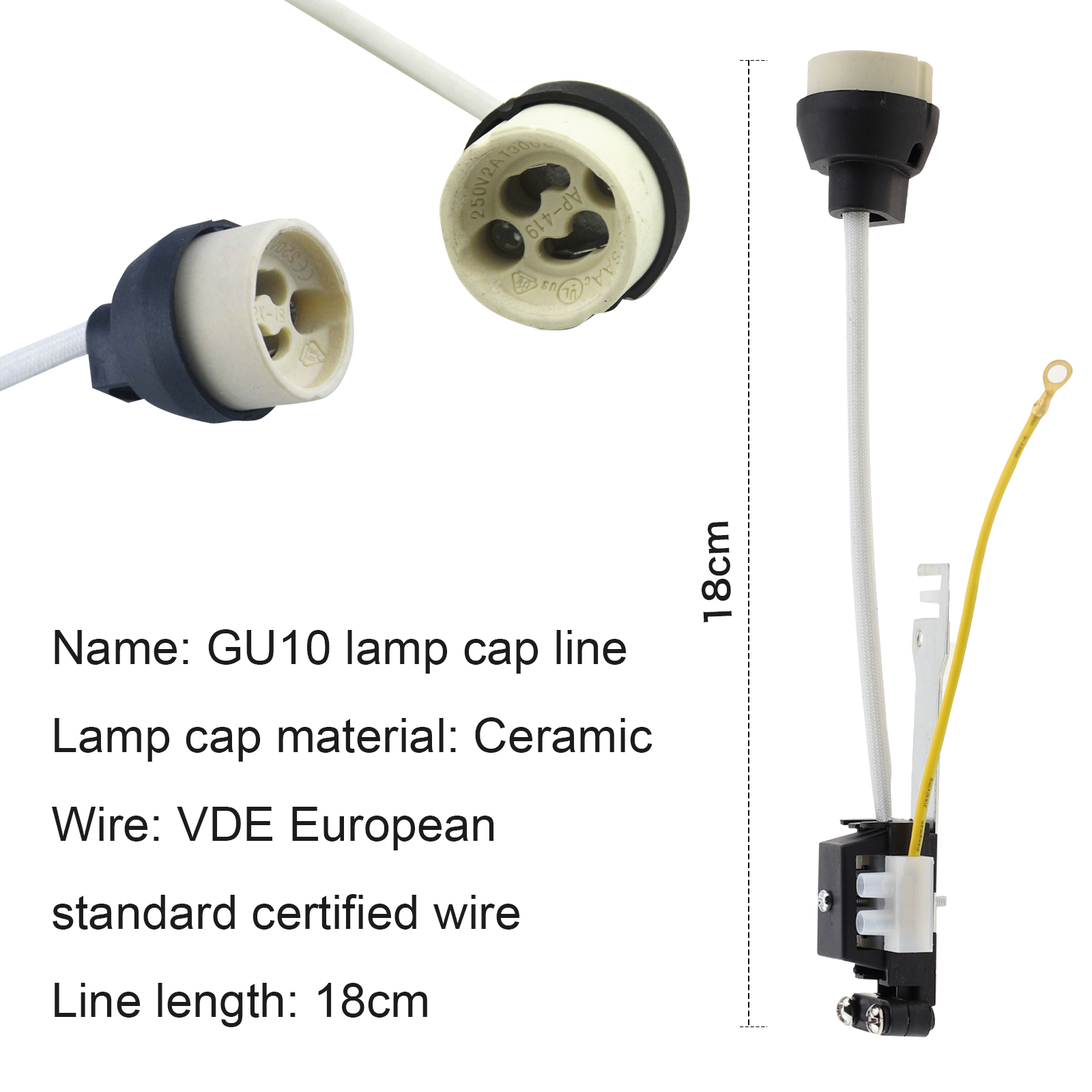 Conector de Base de enchufe MR16 Gu10, soporte de cerámica, cableado de lámpara para Base GU10, bombilla Led halógena Socke o GU10