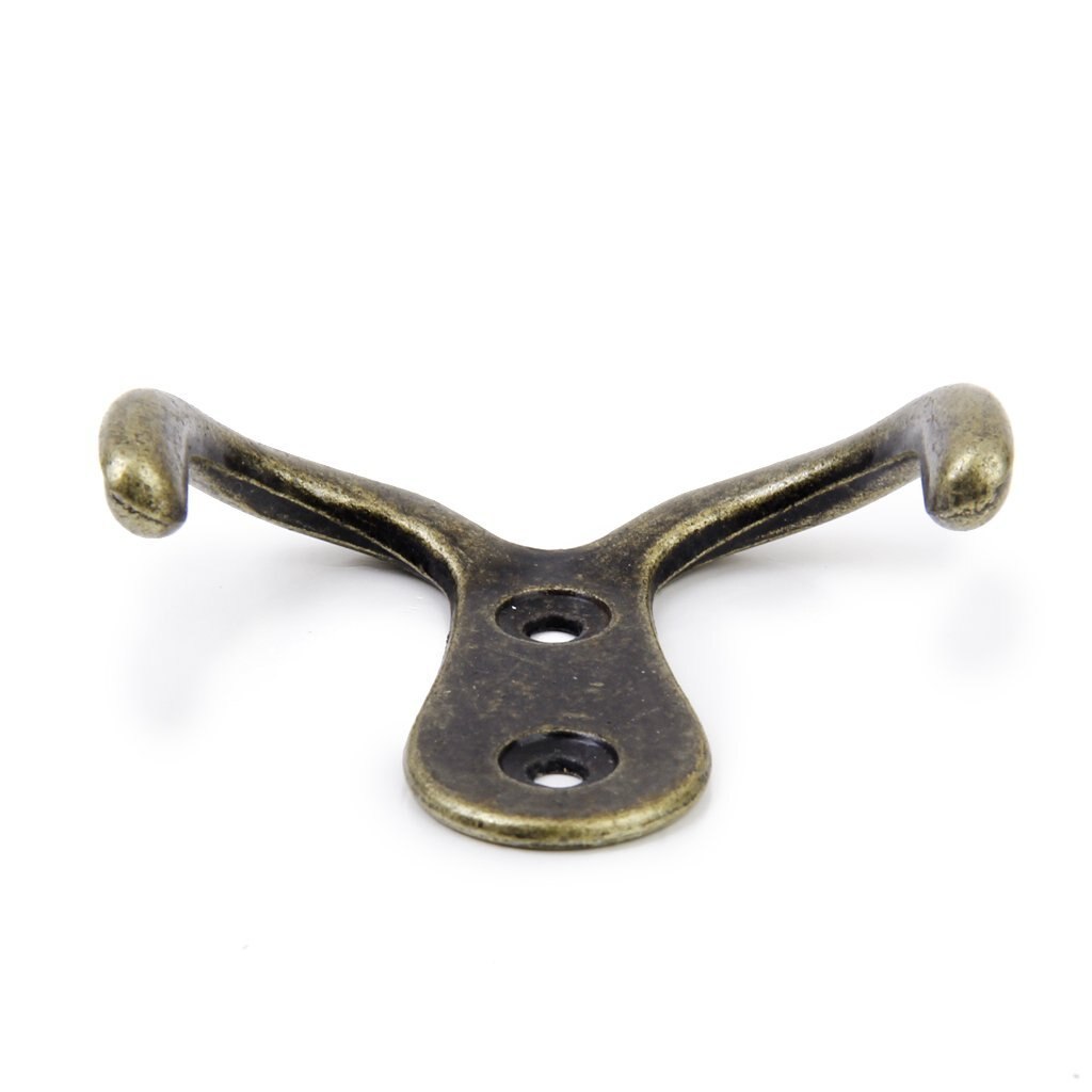 2 x Screw hook Retro metal double hook Metal wall mount hanger coat Antique bronze for hats
