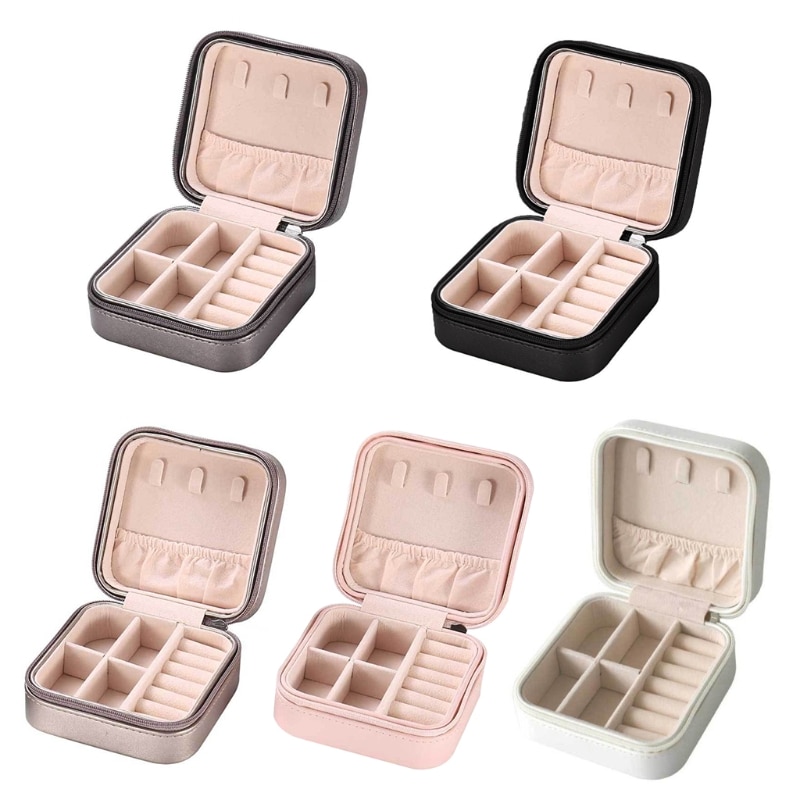 Protable Travel Leather Jewelry Box Organizer Display Earrings Ring Necklace Jewellery Zipper Storage Case Women Girls