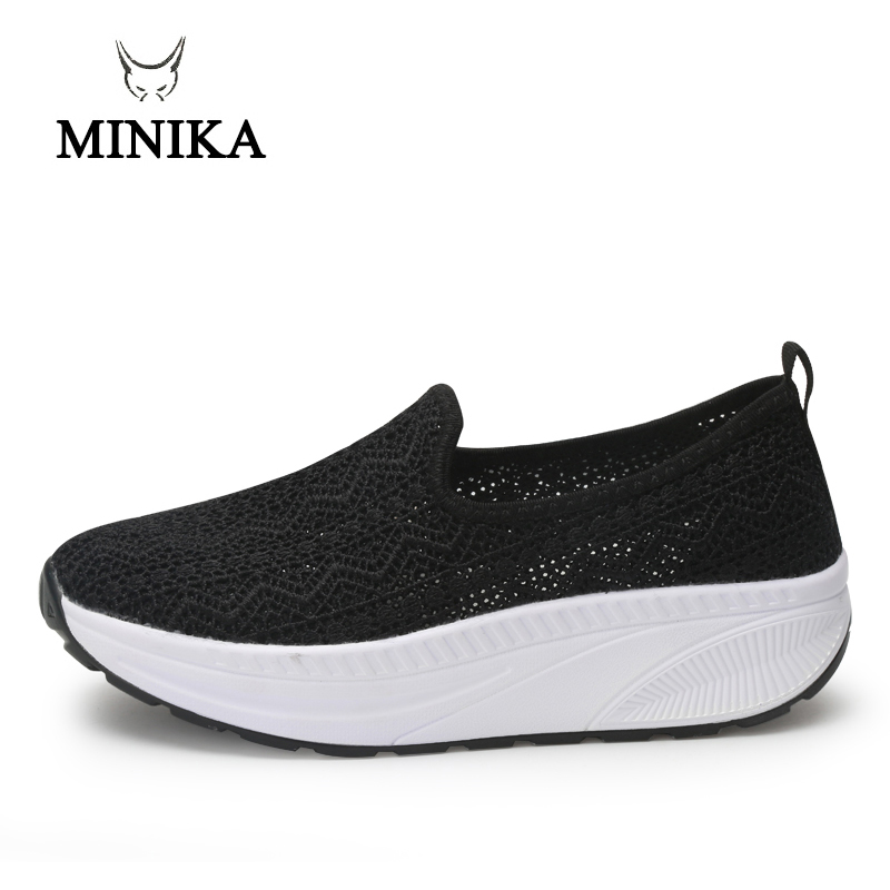 Minika Summer women Lace women sneakers platform heel 5 cm Toning shoes for women deportes y fitnes sapato feminino