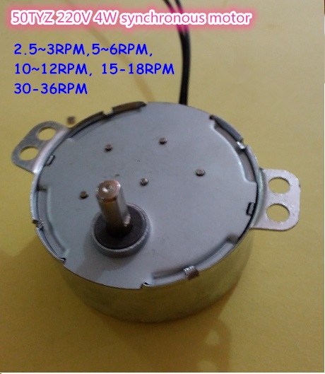 50mm 50TYZ permanente magneet synchrone motor 220 V 4 W micor AC motor, 2.5 ~ 3 RPM, 5-6 RPM, as diameter 7mm