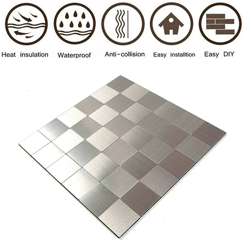 Schälen und Stock Fliesen Backsplash Edelstahl Fliesen für Küche Zauberstab Dekor Aluminium Oberfläche Metall Fliesen Silber Quadrat Plaid