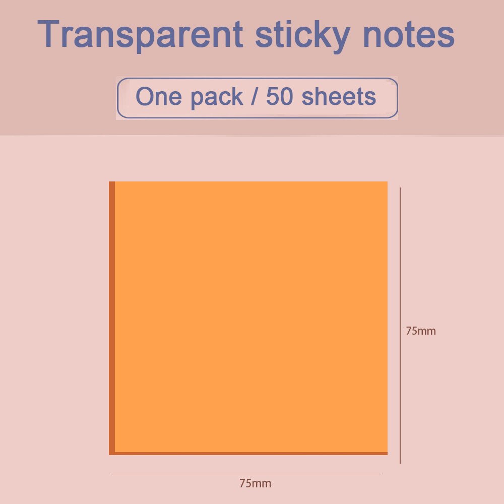 Kawaii Clear Sticky Notes Set 50 Sheets Waterproof Adhensive Notepad Posted it Stationery Stickers School Office Supplies: Beige 70x95mm