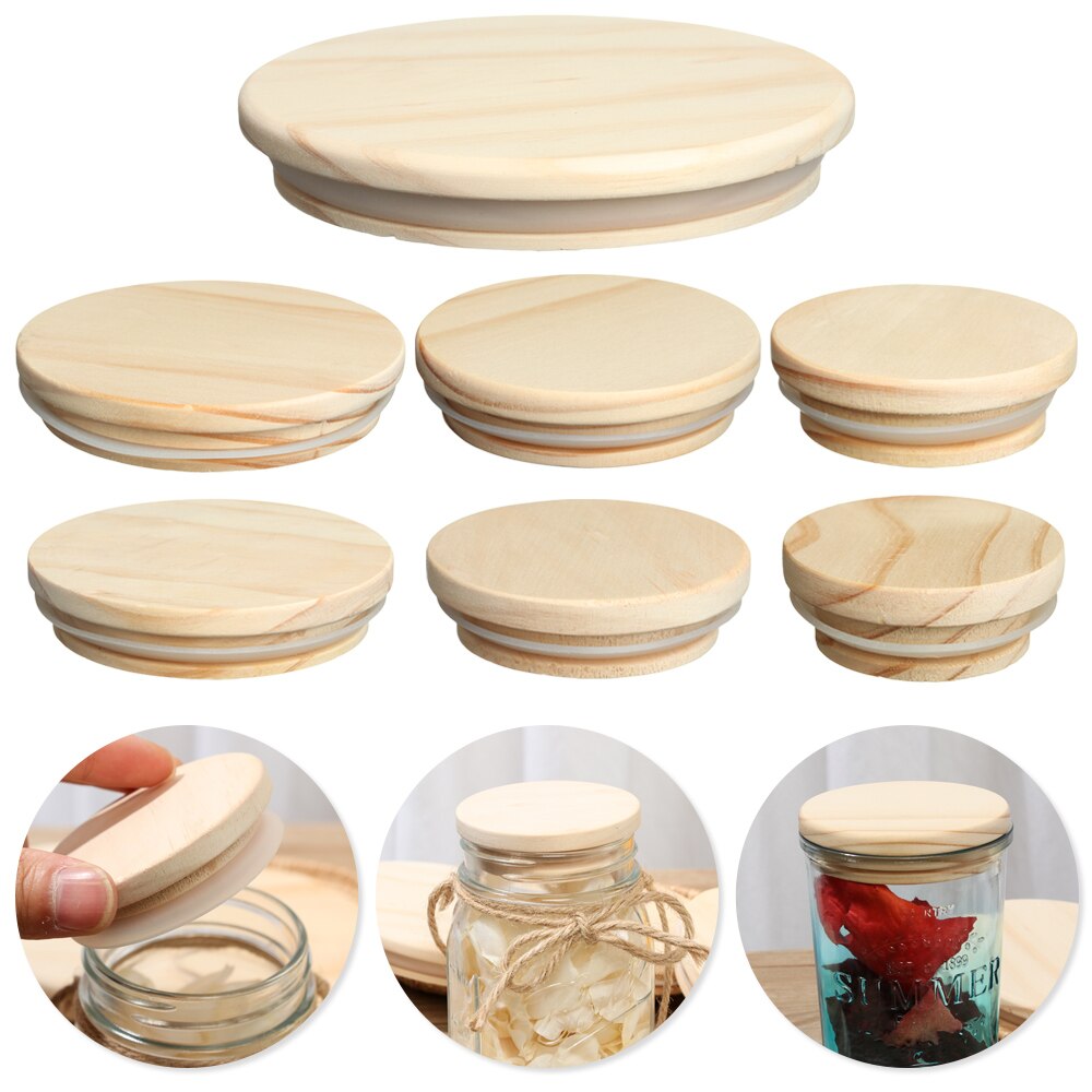 Wood Lids Airtight Canister Reusable Mason Jar Canning Caps Silicone Sealing Food Drinking Wrap Kitchen Storage Bottles Supplies