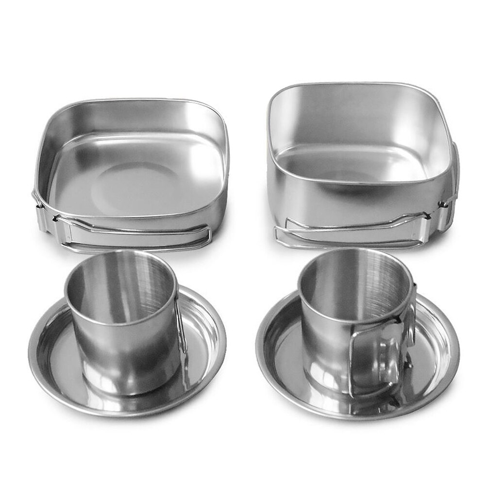 6pcs Outdoor Camping Hiking Cookware BBQ Pot Frying Pan Stainless Steel Picnic Camping Portable Outdoor Elements