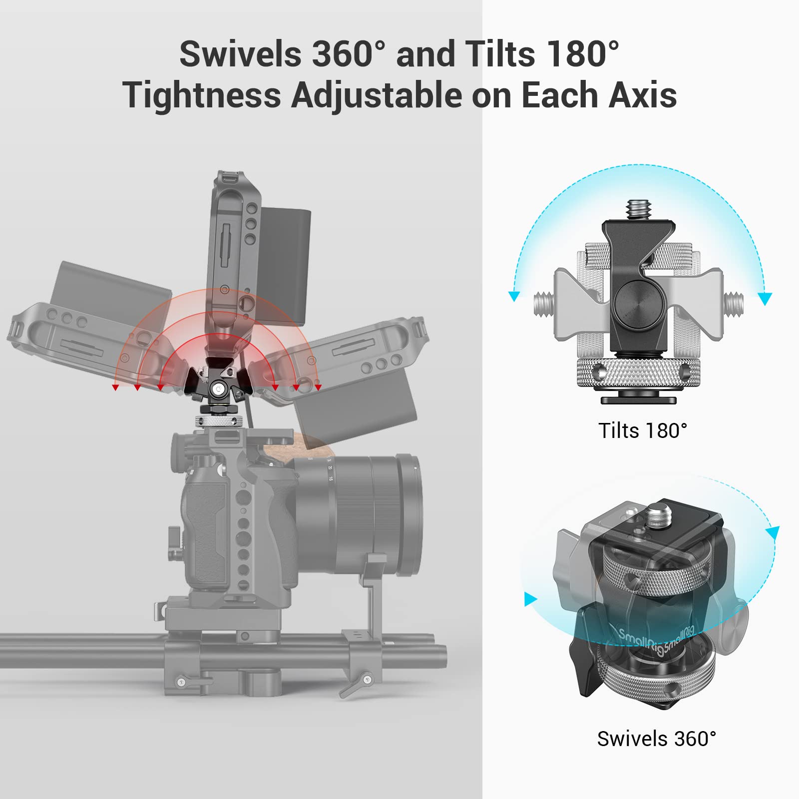 SmallRig DSLR Camera Clamp Swivel and Tilt Adjustable Monitor Mount w/ Screws Mount for Monitor Flash Light DIY Attachment 2905B
