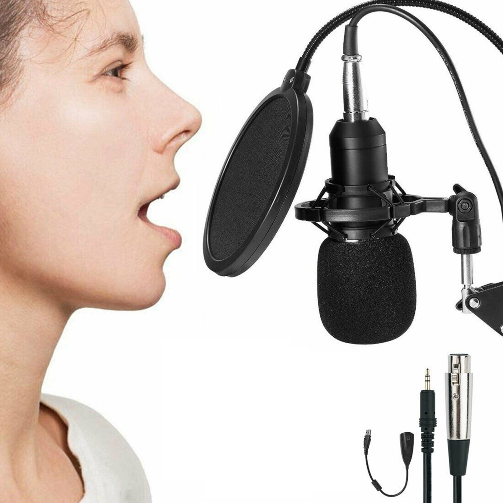 Broadcasting Studio Recording Condenser Microphone Kit PC Cardioid Mic with Arm