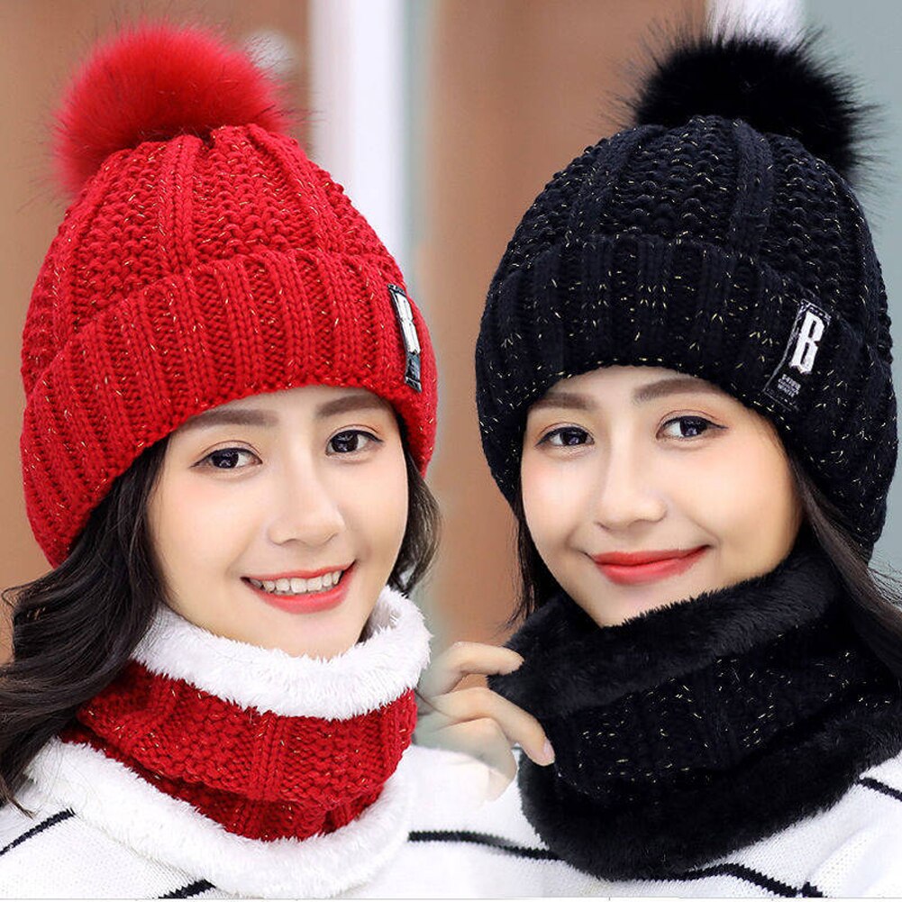 2 Stuk Set Winter Wol Hoed Mutsen Vrouwen Hoed Sjaal Masker Warm Ademend Wol Gebreide Hoed Voor Vrouwen bescherming Caps