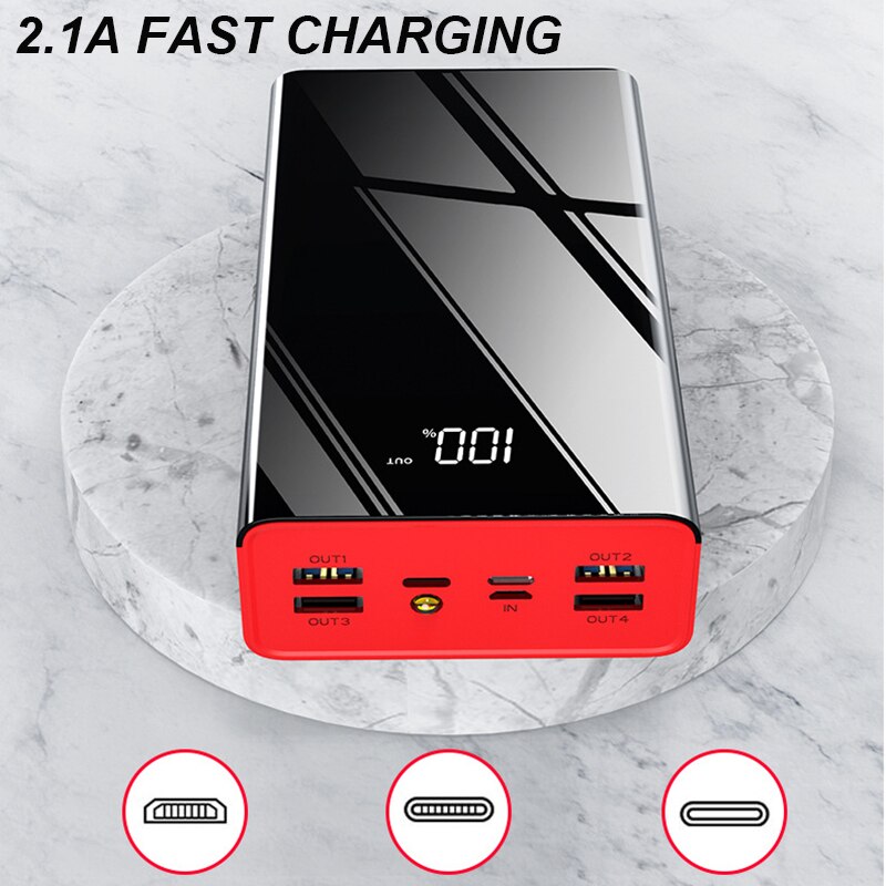 Batería Externa de 40000mAh con pantalla LED, PowerBank 2.1A DE CARGA RÁPIDA, cargador de teléfono con 4 salidas USB