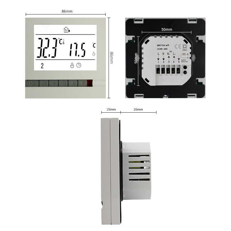 1Set ABS Electric Underfloor Heating Thermostat Control Switch + Floor Sensor 16A Underfloor Heating Regulator