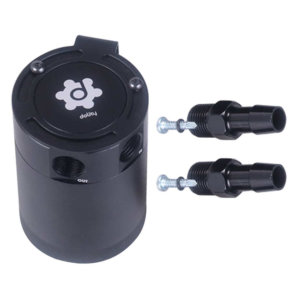 4.72&#39;&#39;Universal Compact Baffled 2-Port Oil Catch Can Tank Air-Oil Separator Black