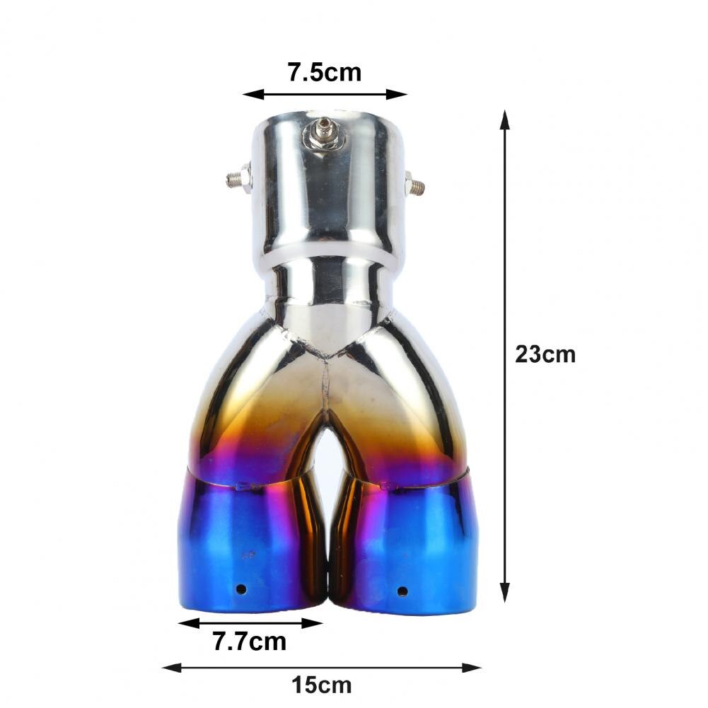 Car Exhaust Tip Universal Double Outlet Rolled Edge Muffler Stainless Steel Bent 70MM Bent Exhaust Pipe Tip End for Autos