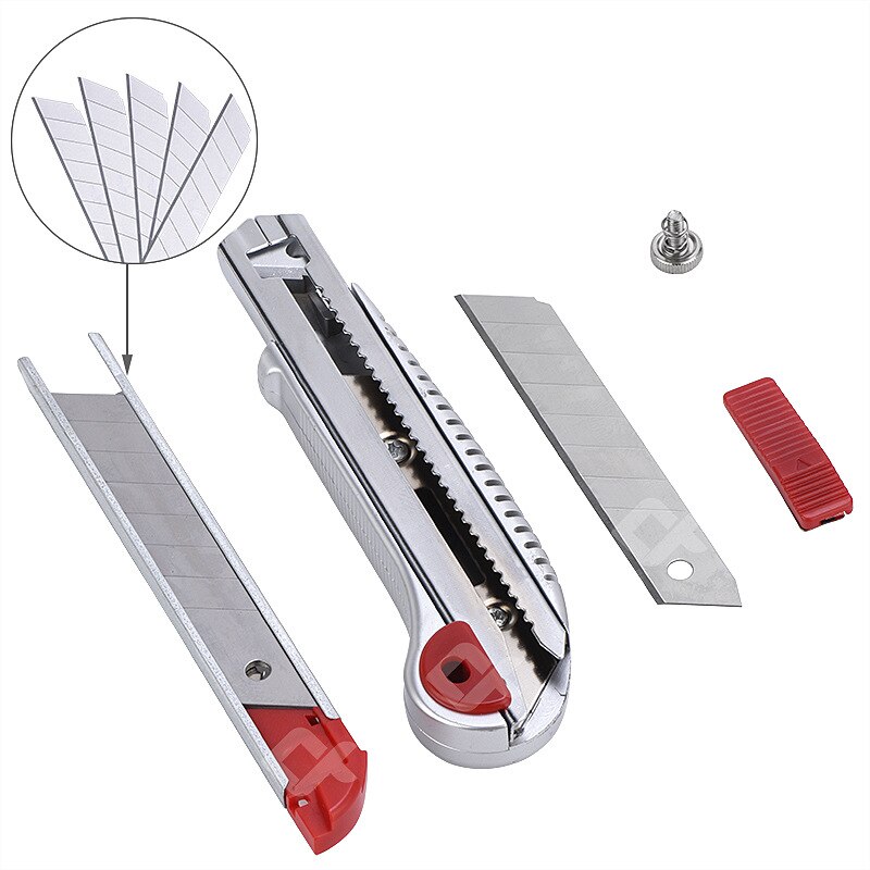 Retractable Utility Knife Extra 5Pcs Blades Box Cutter Self Loading Heavy Duty Snap Off Quick Change TPR+PP Handle Cutting