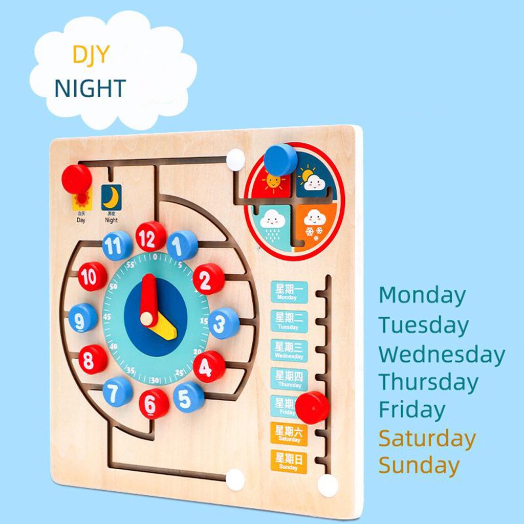 Reloj de madera para niños, tablero educativo, juguete educativo