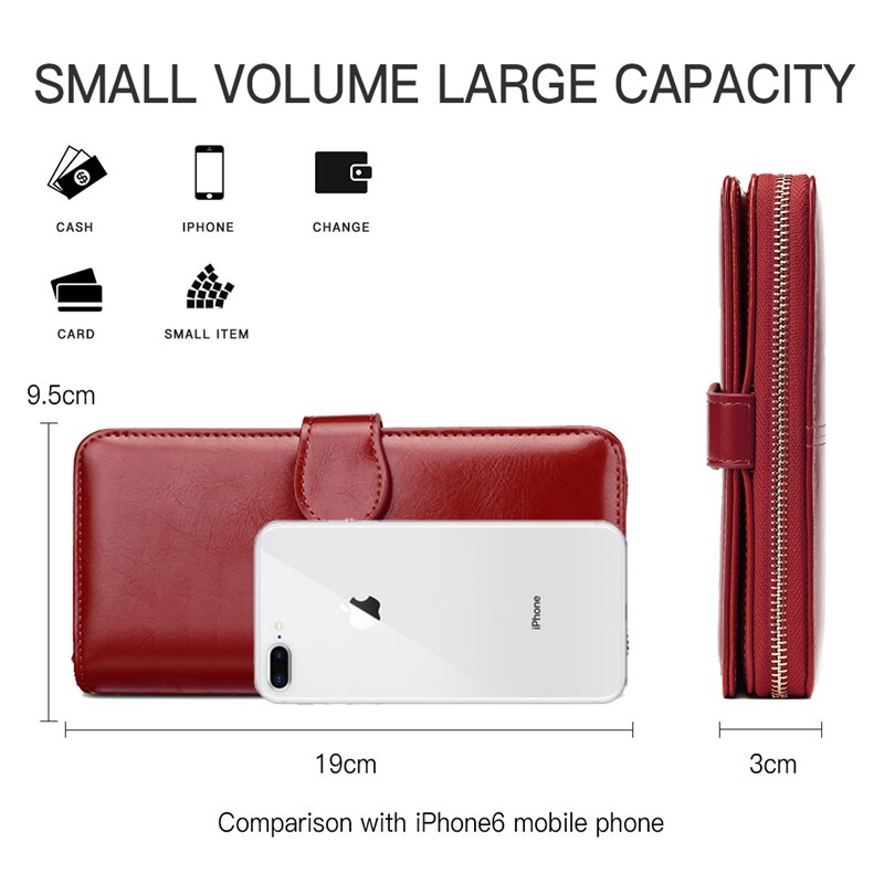 VICUNA POLO Brand Waxy Oil Leather Card Holder Wallet For Women Large Capacity Travel Ladies Wallet Clutch Wristlet Wallets