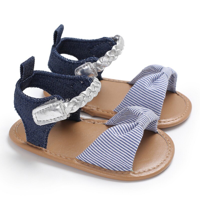 Sandals for Girls Striped Cotton Baby Shoes Newborn Bow Baby Girl Sandals Summer Breathable Beach Baby Sandals