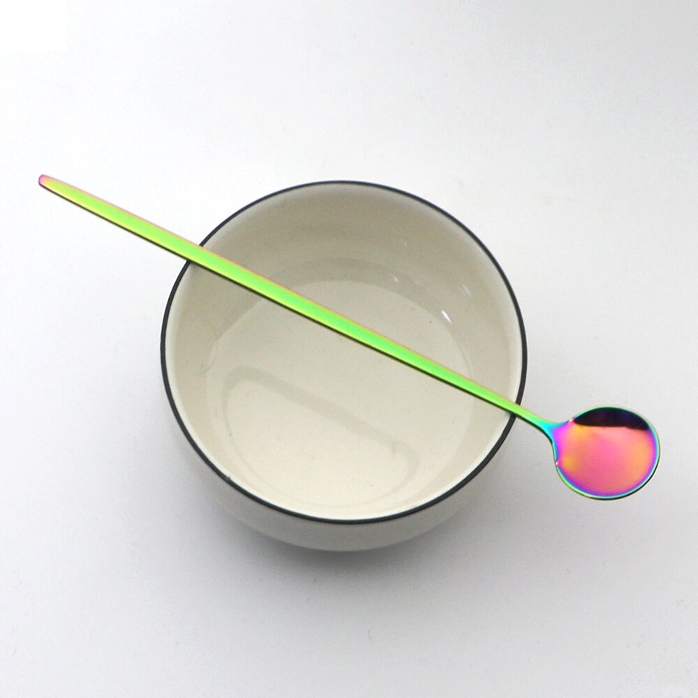 6Pcs Rainbow Long Hangdle Spoon For Polished Stirring Drink Dessert Ice Cream Spoon Cutlery Flatware Steainless Steel Tableware