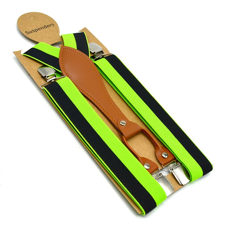 Showersmile stripe hängslen herr gröna byxbälten 3.5cm elastiska byxremmar 4 clips hängslen man gul röd blå: Greeblack