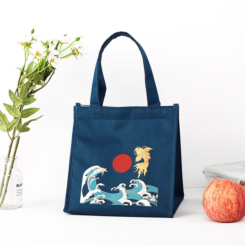 Inkt Stijl Dieren Draagbare Rits Waterdichte Lunch Zakken Vrouwen Student Lunchbox Thermo Zakken Kantoor School Picknick Koeler Voedsel Zak: Blue