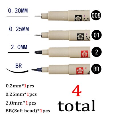Sakura-aguja de Micron Pigma para dibujo, pluma de gel de tinta para archivo de dibujos animados, para gráfico, arte de animación, 4 Uds.: C