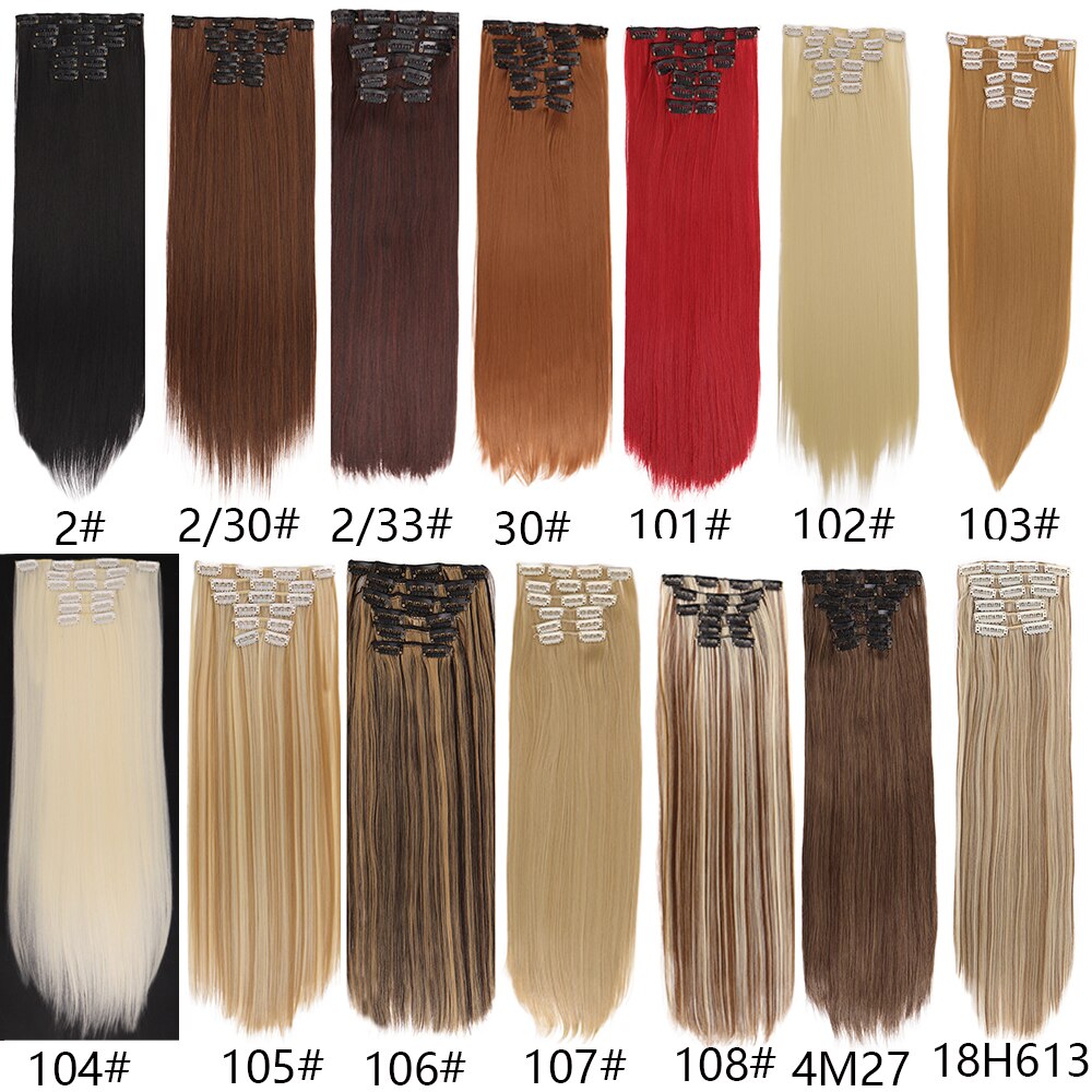 MANWEI Clips In Hair Extentions Women Synthetic Hair Extensions 6 Pcs/Set 16 Clips 22 Inch Synthetic Hair Piece
