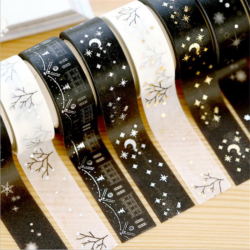 1PC 15mm*5m Golden Silver Stars Washi Tape Album Scrapbook DIY Custom Adhesive Tape Office adhesive Sticker Masking Washi Tape
