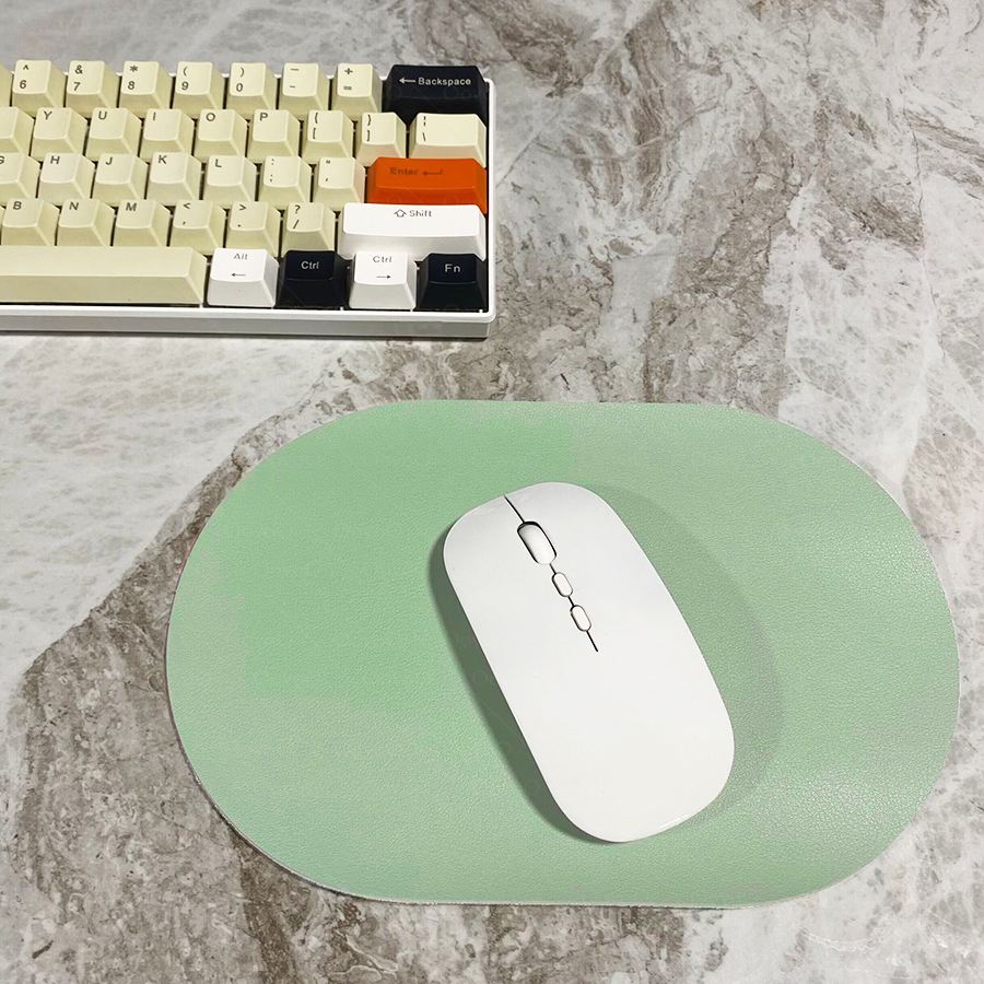 Oval small Mouse Pad Single-sided Solid Color Universal Non-slip Pad Mouse Pad Suitable for Laptop Office Leather Gaming Mouse P: light green