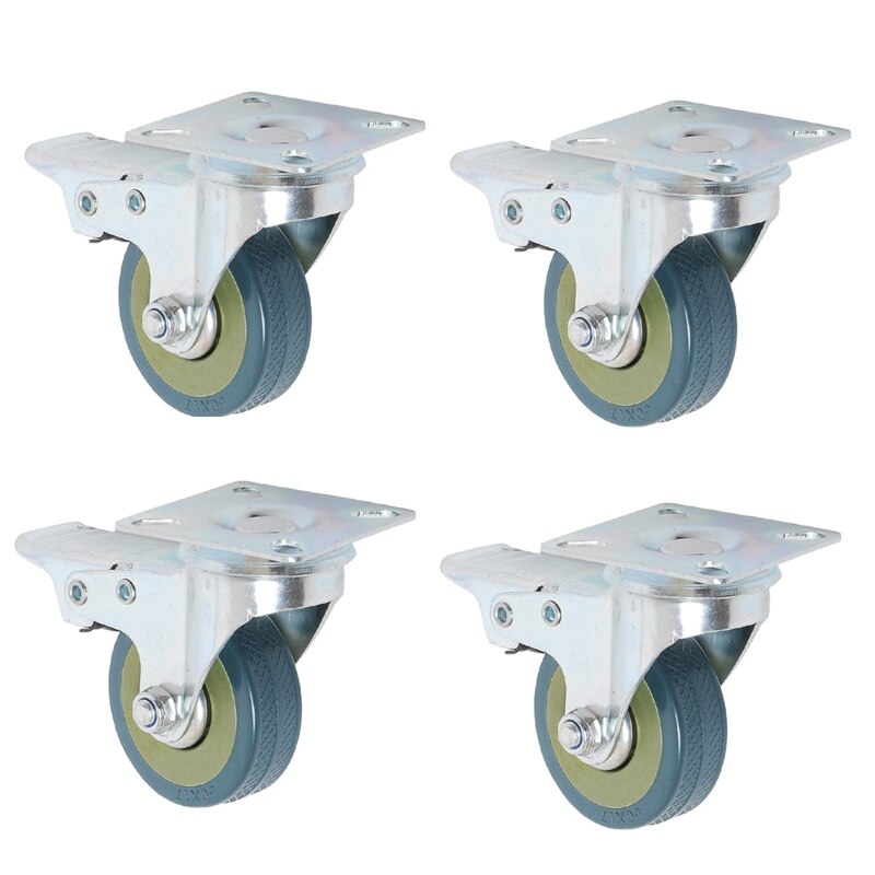 4Pcs Set Heavy Duty 50X17mm PVC Swivel Castor Wheels Trolley Caster Brake Model:4 with Brake HL-5: Default Title