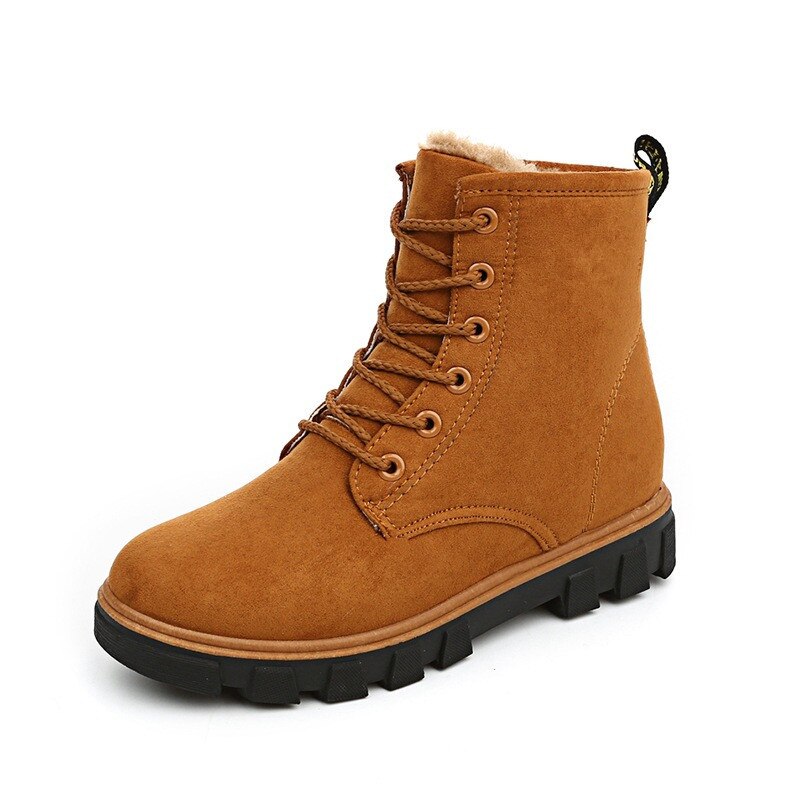 snow boots women boots flat ankle boots Martin boots winter warm ladies cotton shoes women's shoes: Brown / 4.5