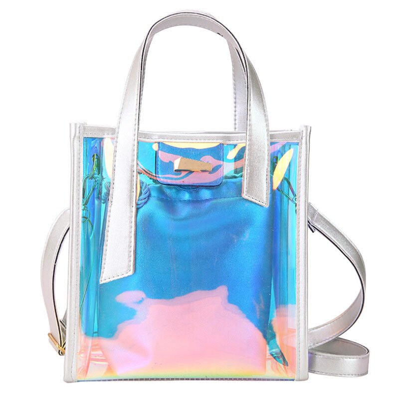 Bolsa de ombro feminina transparente, sacola de mão da moda 2 pçs/set de ombro selvagem: Prata
