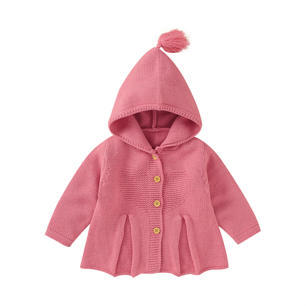 3-24M cappotto lavorato a maglia per neonato Unisex ragazzo ragazza tinta unita manica lunga con cappuccio top Casual primavera autunno abbigliamento: Colore rosa / 24M