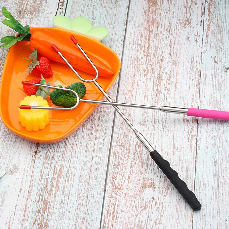 5Pcs Rvs 5-Kleur Telescopische Grillen Vork Kip Been Live Been Grillen Vork Outdoor Bbq Gadget