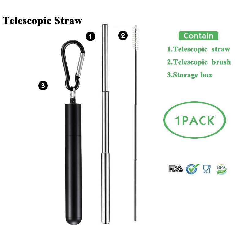 Telescopic Drinking Straw Collapsible Straw Foldable Reusable Metal Straw With Keychain Hole for Travel Outdoor Bar Accessories: set 12