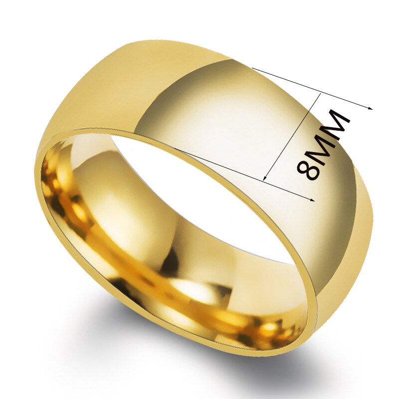 Auxauxme 8mm rustfrit stål skinnende poleret ring guld bryllup forlovelsesringe til mænd kvinder enkle smykker