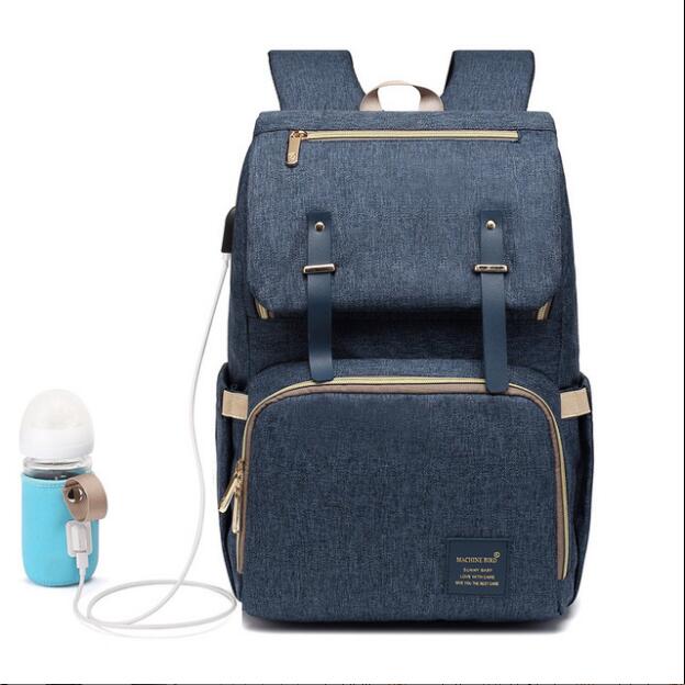 Diaper Bag Mummy Daddy Backpack Baby Stroller Bag Waterproof Oxford Handbag Nursing Nappy Bag Kits USB Rechargeable Holder: Blue