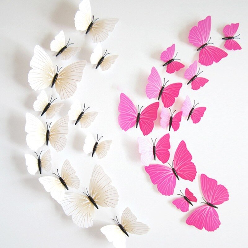 12 Stks/set Kleurrijke 3D Vlinders Muursticker Mooie Vlinder Sticker Met Magneet Voor Kid Kamer Muurstickers Home Decoratie