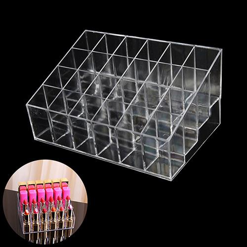 Lipstick Storage Box 24 Grid Acrylic Transparent Makeup Organizer Cosmetic Display Stand Lipstick Holder