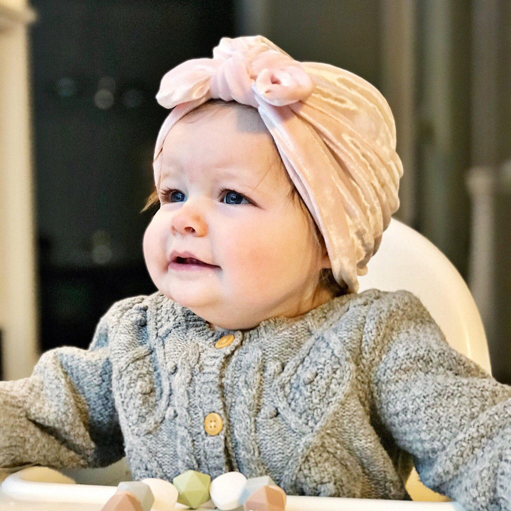 para recién nacidos, niños, bebés, niñas, niños, turbante indio, Lazo de terciopelo, gorro de invierno, gorro suave y cálido, para bebés en 9 colores