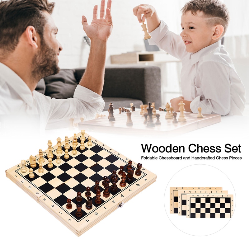 TopMagnetic Wooden Chess and Checkers Set Board Games for Kids and Adults for Travel Portable Folding Beginner Chess Set