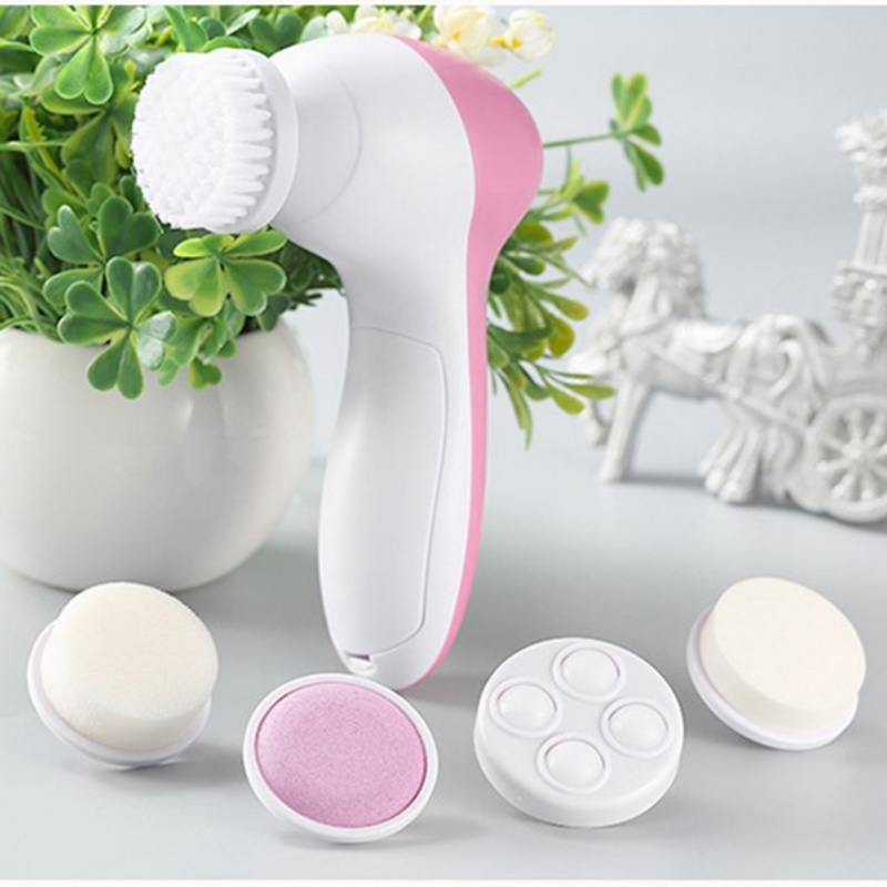 1 Set 5-in-1 Electric Wash Face Brush Facial Cleansing Device Pore Cleaner Body Cleaning Massage Mini Skin Beauty Massager