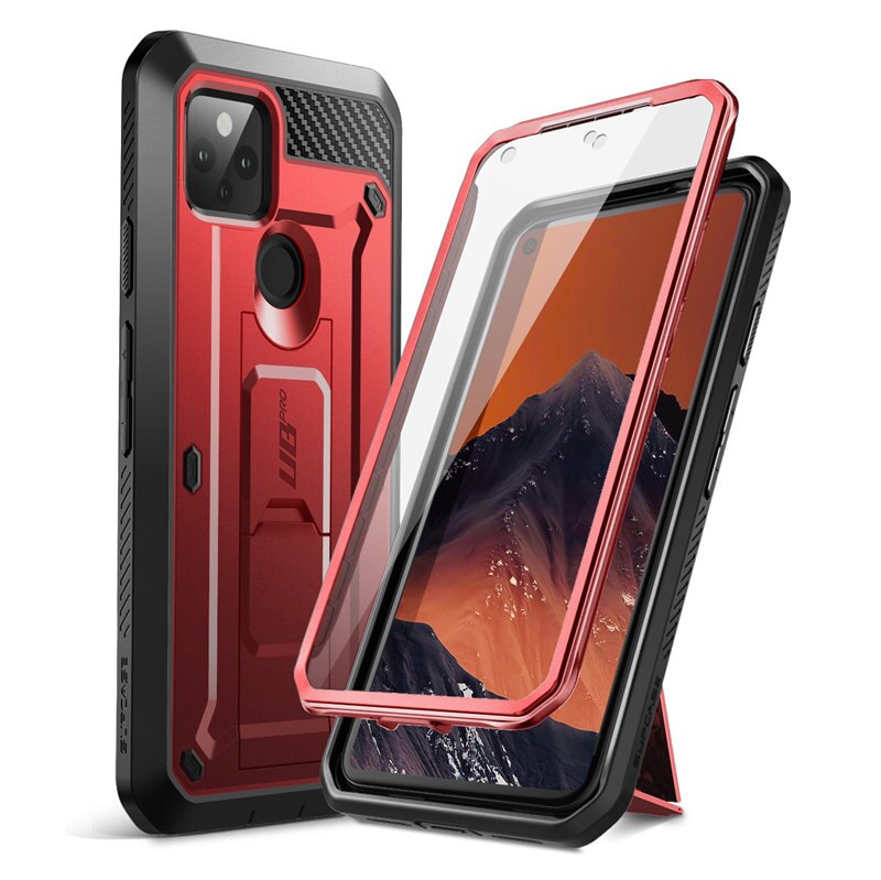 Supcase para o caso do google pixel 5 (2020) ub pro capa protetora resistente de corpo inteiro do coldre com protetor de tela incorporado: Red