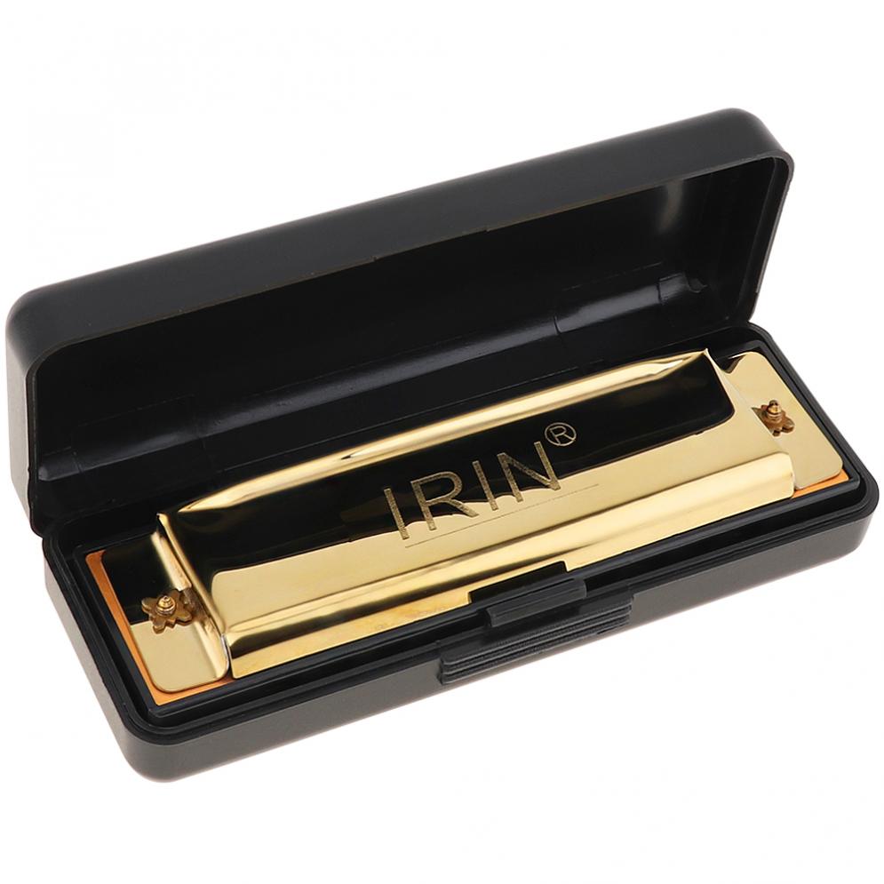 Gold 10 Hole 20 Tone Blues Harmonica Key Ofc Mondharmonica Met Zwarte Opbergdoos