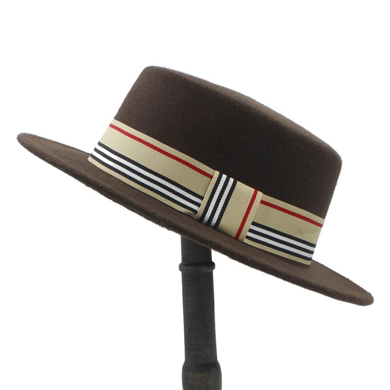 Frauen Männer Wolle Flache Homburg Filzhut Gentleman Schweinefleisch Kuchen Kirche Bootsfahrer Panama oben Kappen Gute Paket Größe 56-58 CM: Kaffee