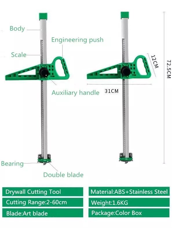 Roestvrij Staal Handmatige Gipsplaat Snijden Artefact Roller Type Hand Push Gipsplaten Snijgereedschap + 12 Stuks Blades HT2622