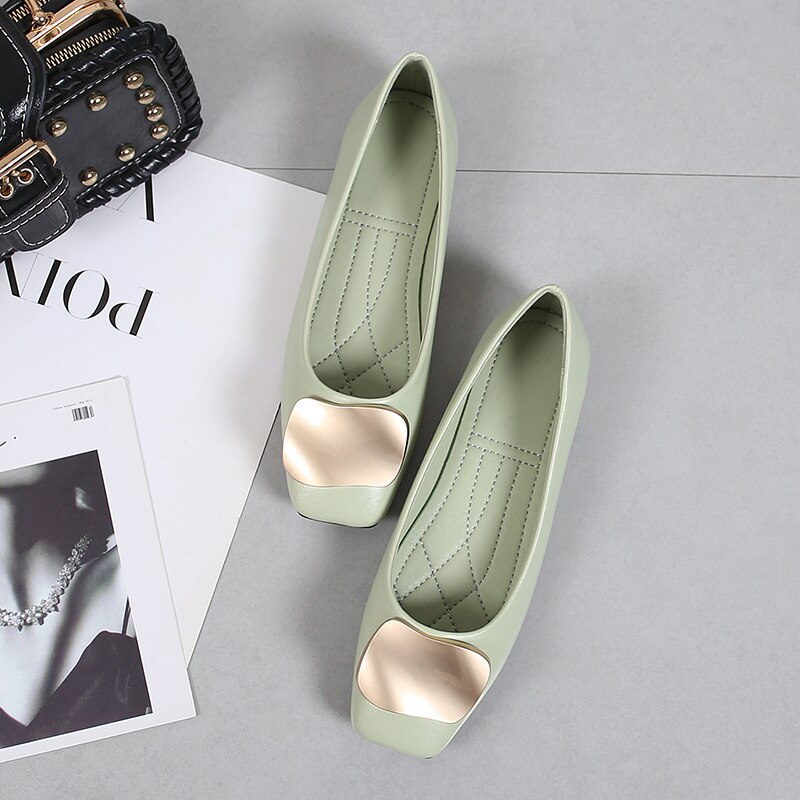 Mocassins de à bout carré pour femmes, ballerines plates à la , chaussures de peu profondes, boucle en métal,