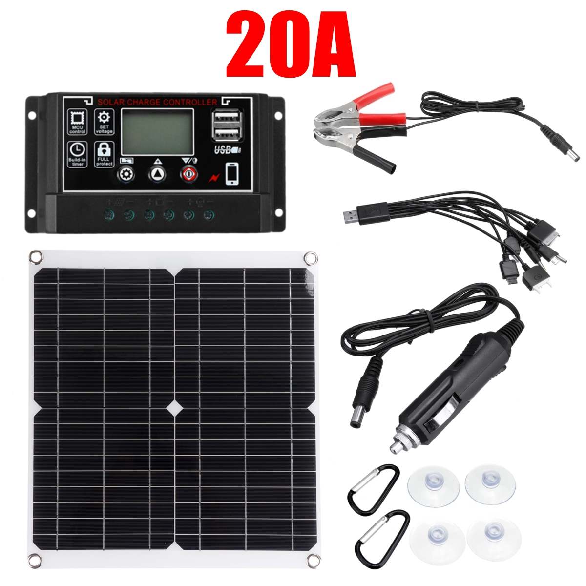 50W 18V Solar Panel with battery Clip+10/20/30/40/50/60A Solar Car Charger Controller Solar Cells for Outdoor Camping Hiking: with 20A controller