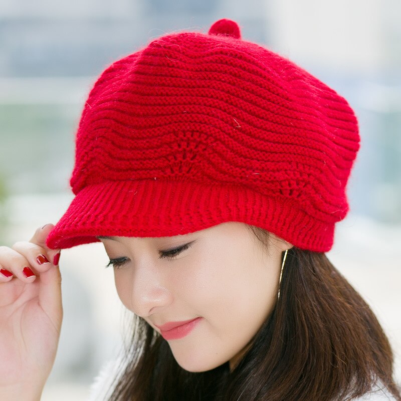 Kvinder pige efterår vinter kasket udendørs fløjl varm vild strik uld hætter tidevand hatte stilfulde hætter ensfarvet hatte
