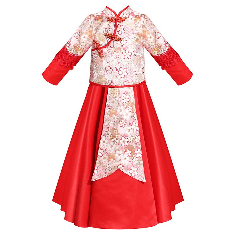 Hanfu-vestido tradicional chino para niña, traje Tang rojo, ropa de Otoño/Invierno para niños mayores de 8 años, ropa de Año