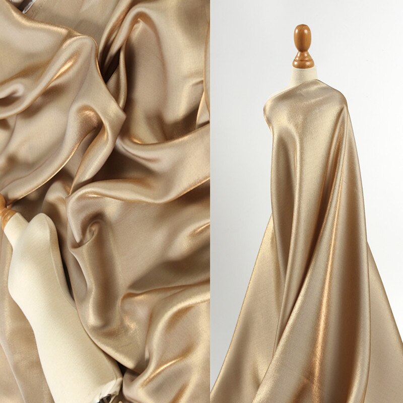 Gradiënt Goud Zijde Super Zachte Hoge Drape Glinsterende Satijn Zijde Stof Zijdeachtige Trouwjurk Shiny Stof Katoen